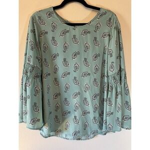 New York & Co Long Bell Sleeved Scoopneck Teal Black & White Size L